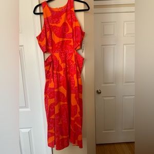 Scoop Linen MIDI Cutout Dress